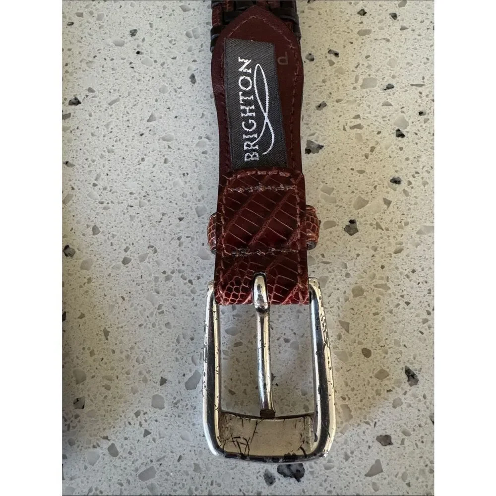 Brighton Vintage Brown and Black Woven Embossed Leather Men's Belt Size 38